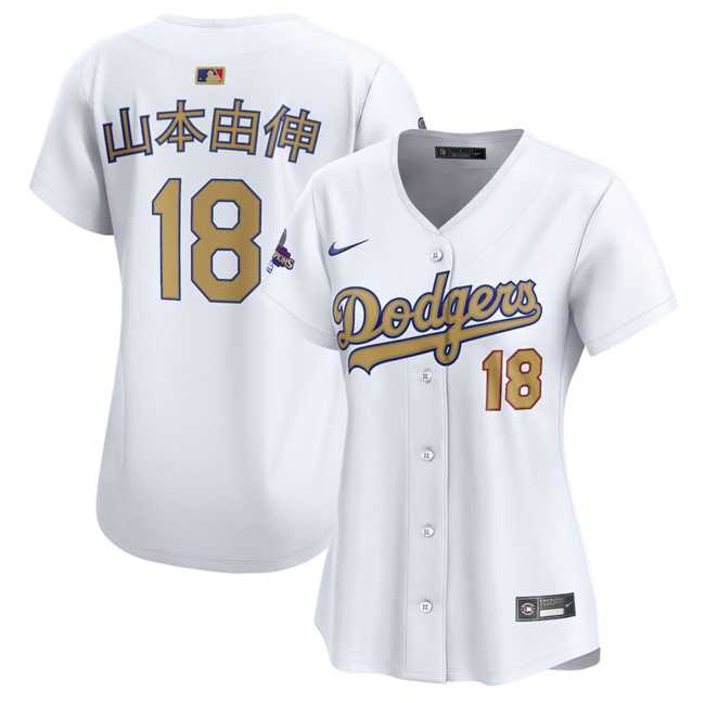 Womens Los Angeles Dodgers #18 Yamamoto White 2025 Gold Collection Limited Stitched Jersey Dzhi